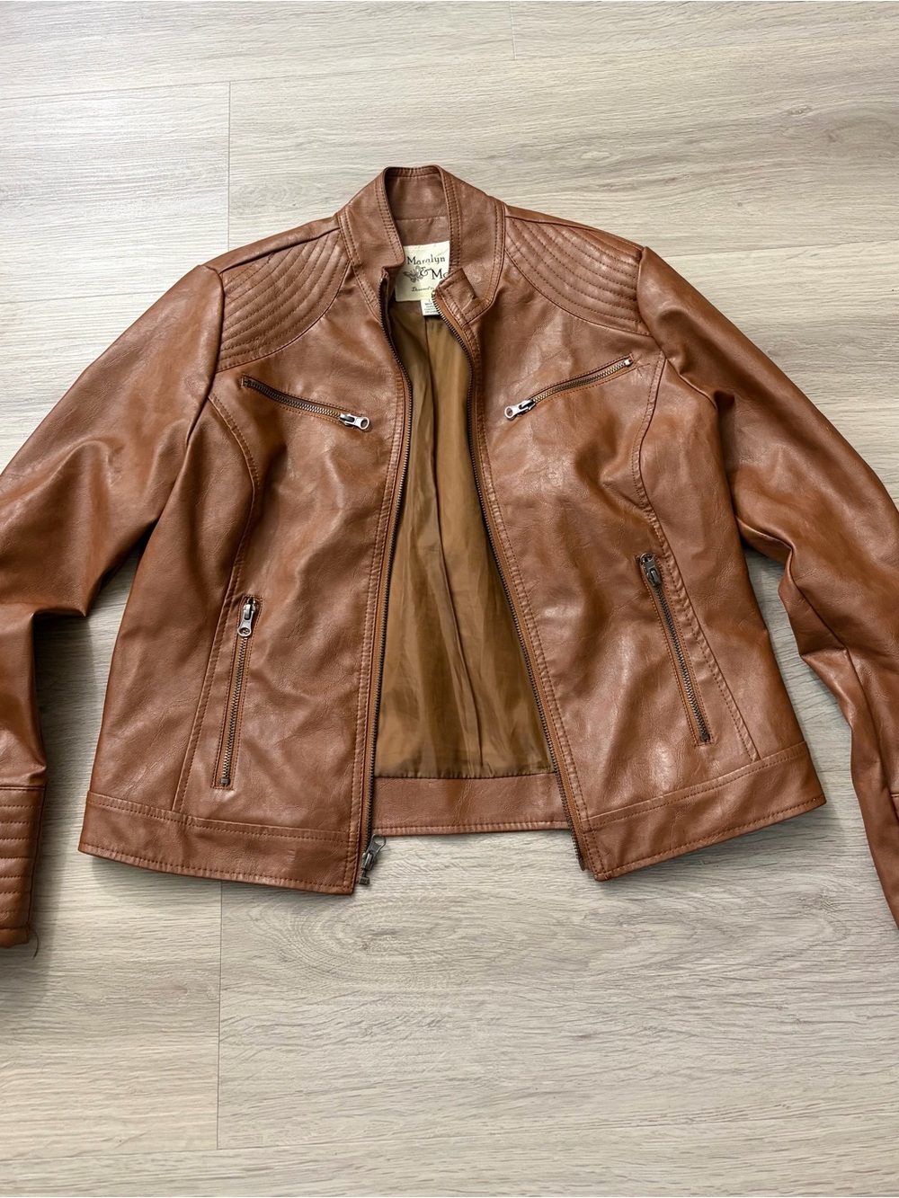 Maralyn & Me Cognac Faux Leather Moto Jacket